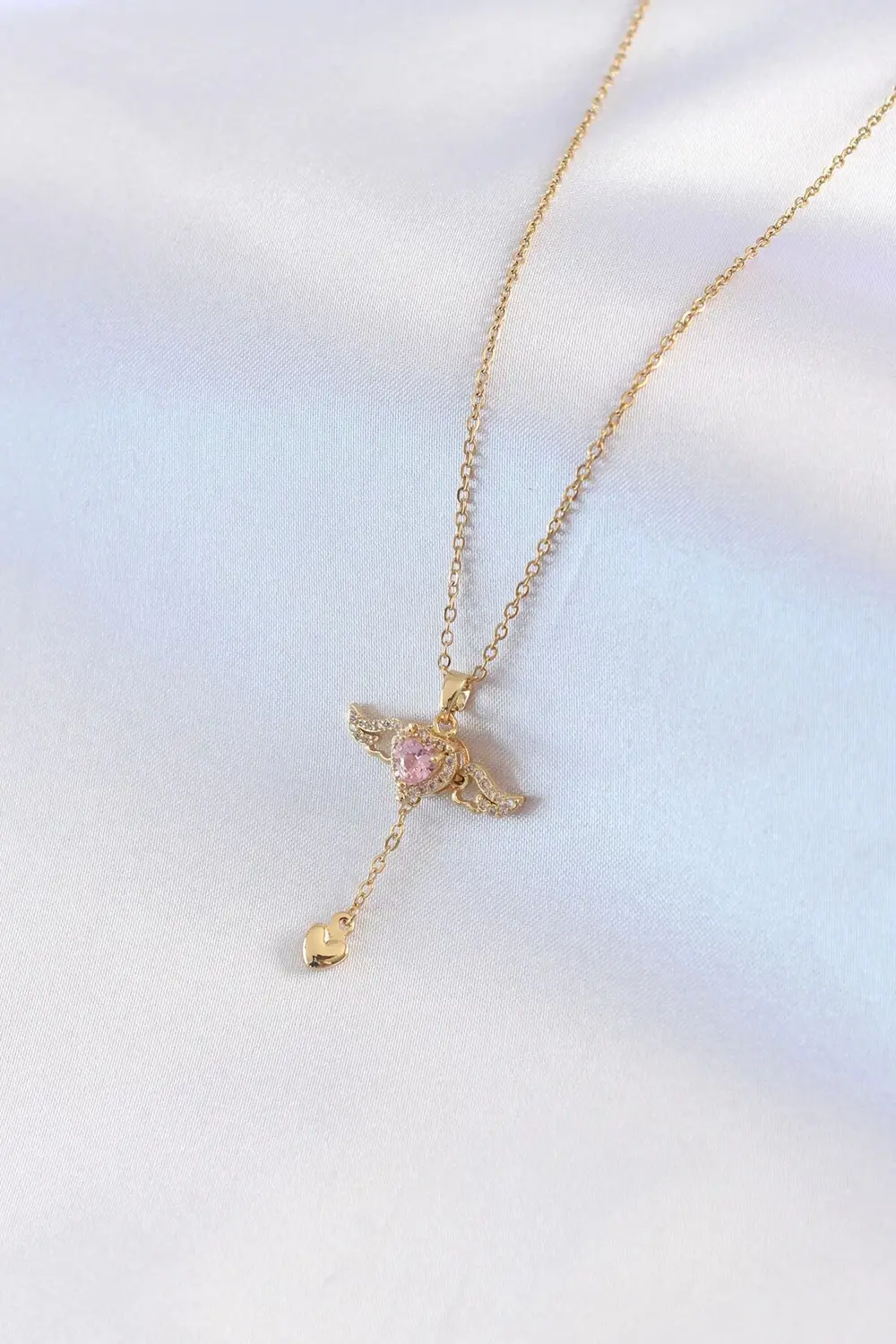 BFS 316L Çelik Gold Renk Kanatlı Kalp Model Zirkon Taş Detay Kadı