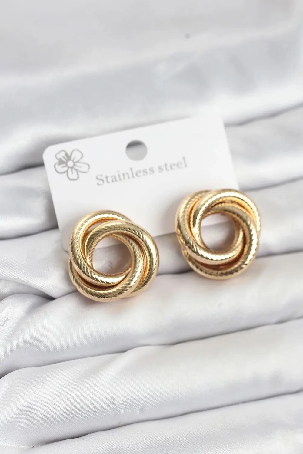 BFS 316L Çelik Gold Renk Lazerli Sarmal Halka Kadın Küpe