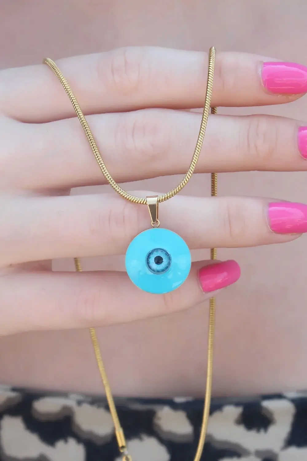 BFS 316L Çelik Gold Renk Nazar Boncuk Model Kadın Kolye