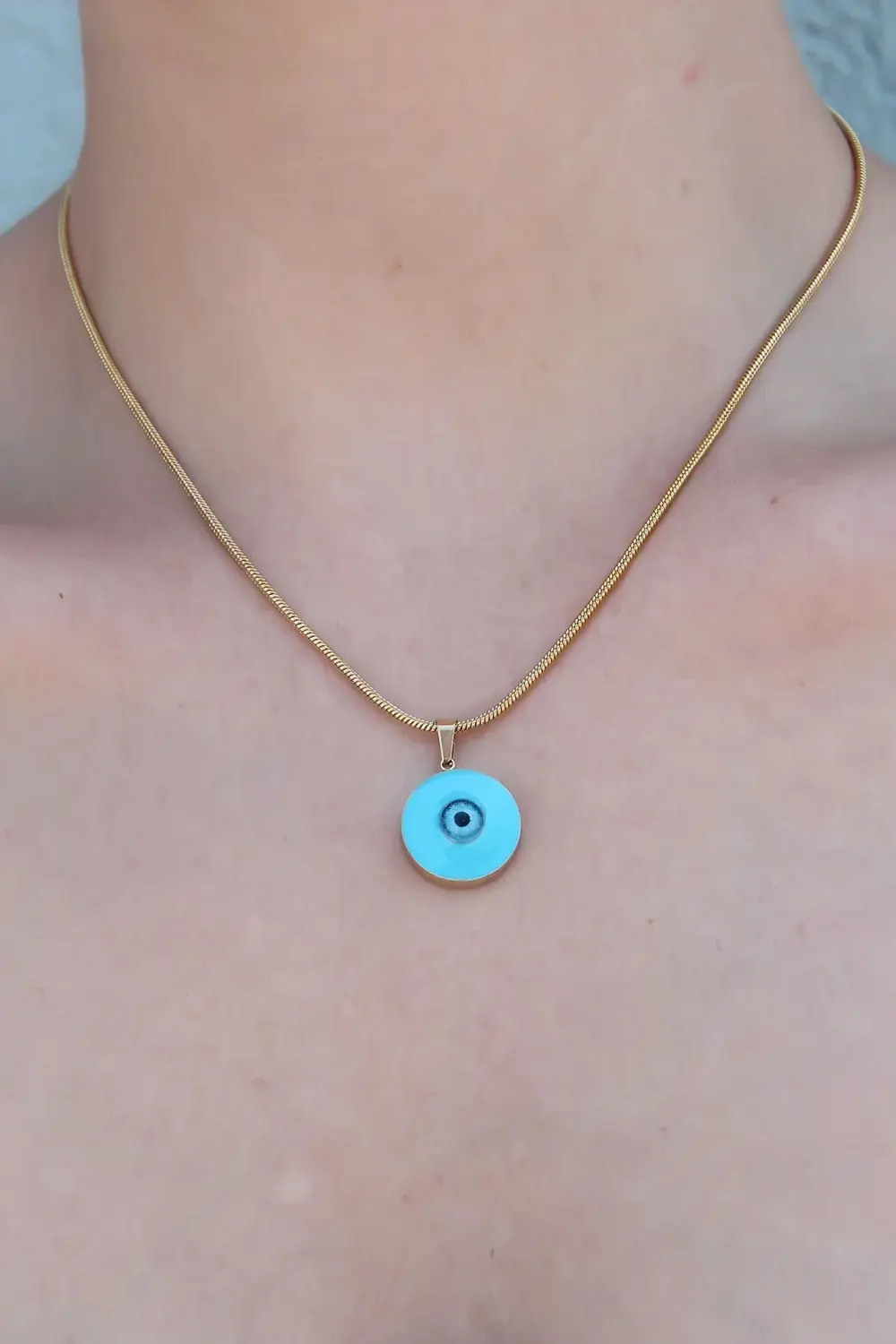 BFS 316L Çelik Gold Renk Nazar Boncuk Model Kadın Kolye