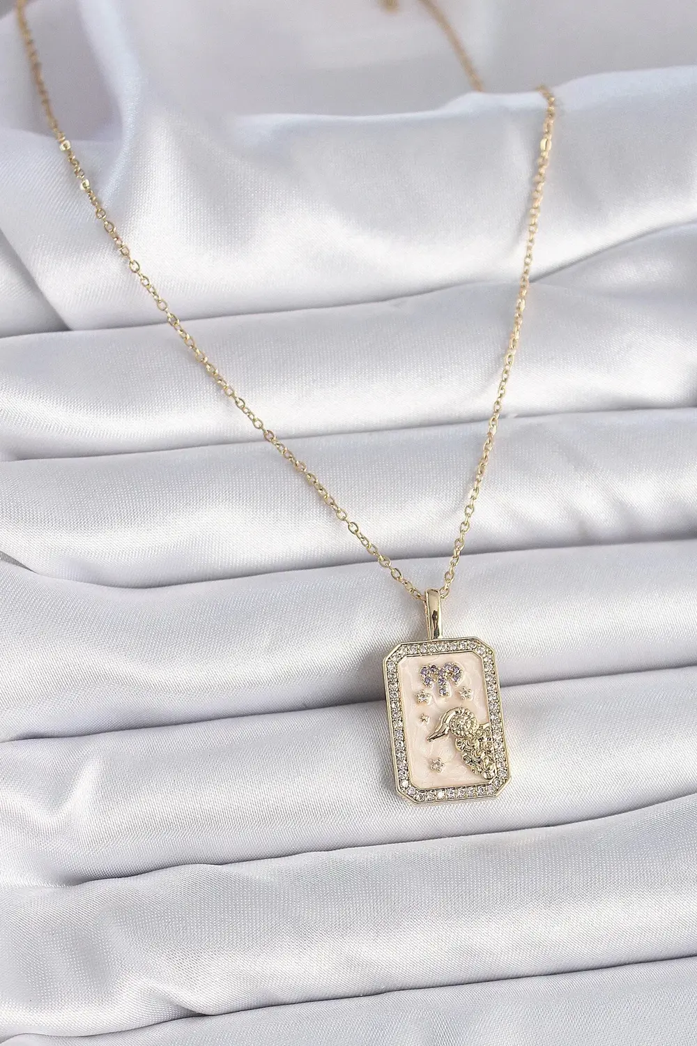 BFS 316L Çelik Gold Renk Zincir Koç Burcu Zirkon Taşlı Kadın Koly