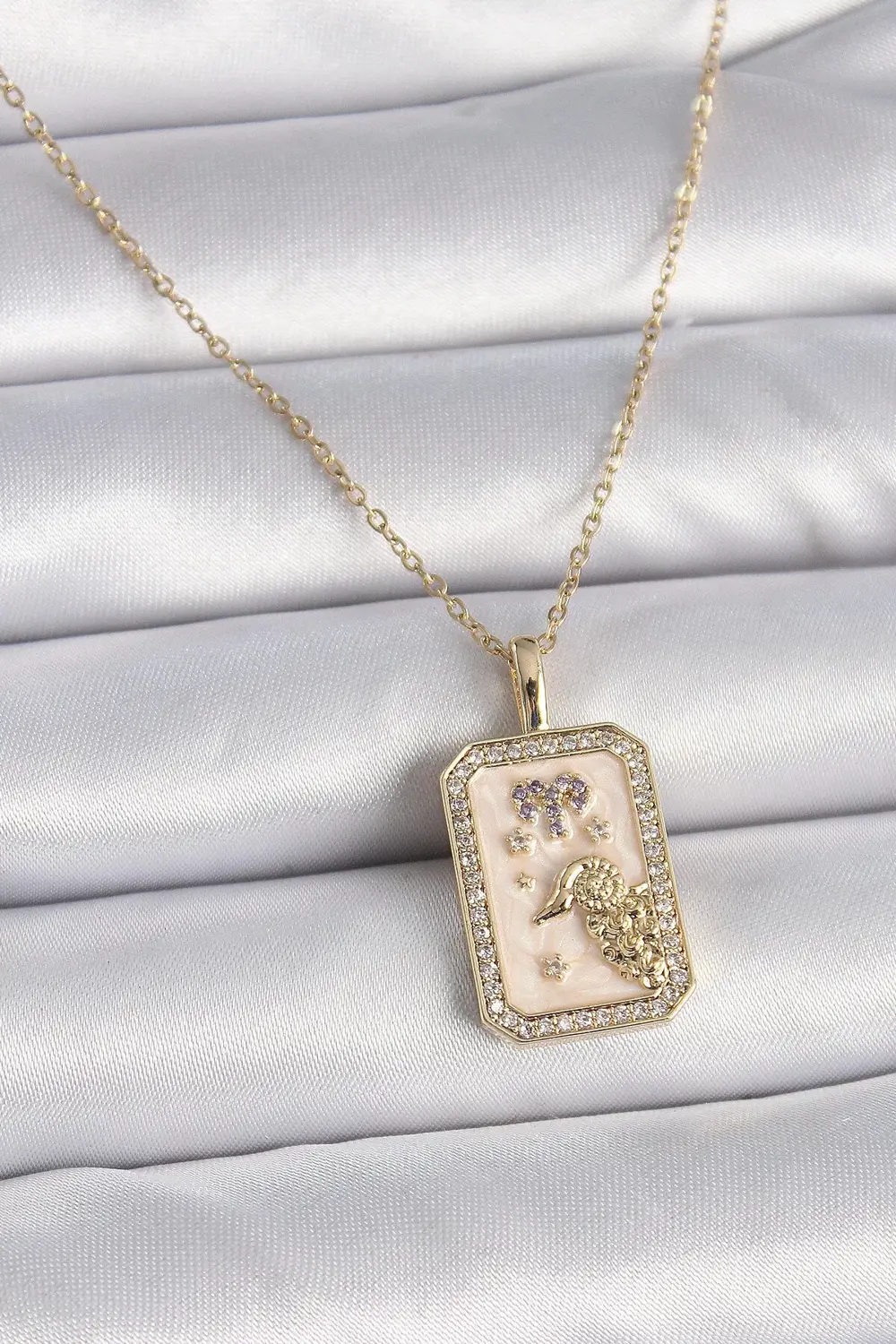 BFS 316L Çelik Gold Renk Zincir Koç Burcu Zirkon Taşlı Kadın Koly