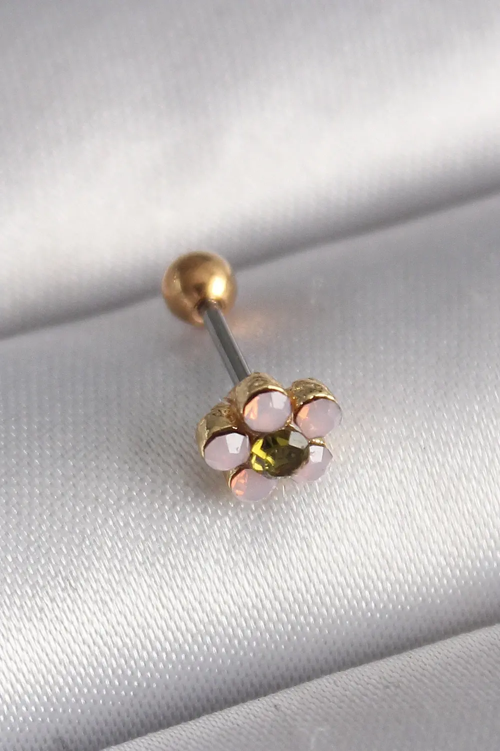 BFS 316L Çelik Gold Renk Zirkon Taşlı Çiçek Tragus Piercing
