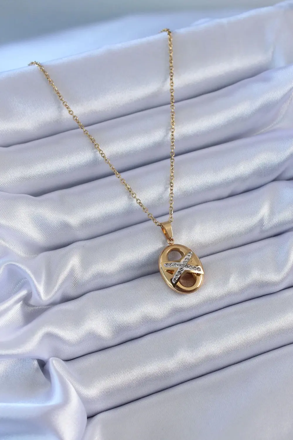 BFS 316L Çelik Gold Renk Zirkon Taşlı Kadın Kolye