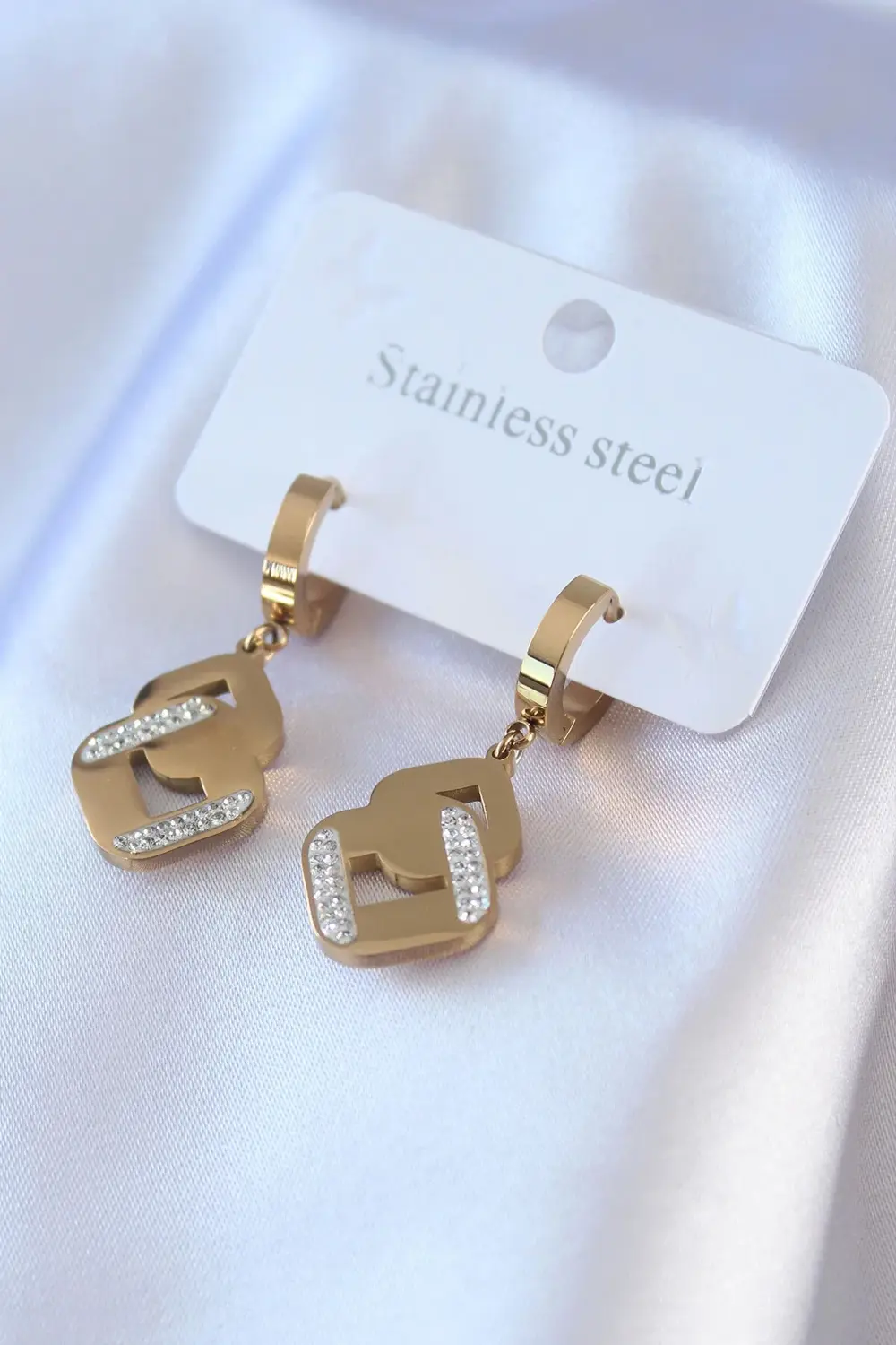 BFS 316L Çelik Gold Renk Zirkon Taşlı Kadın Küpe