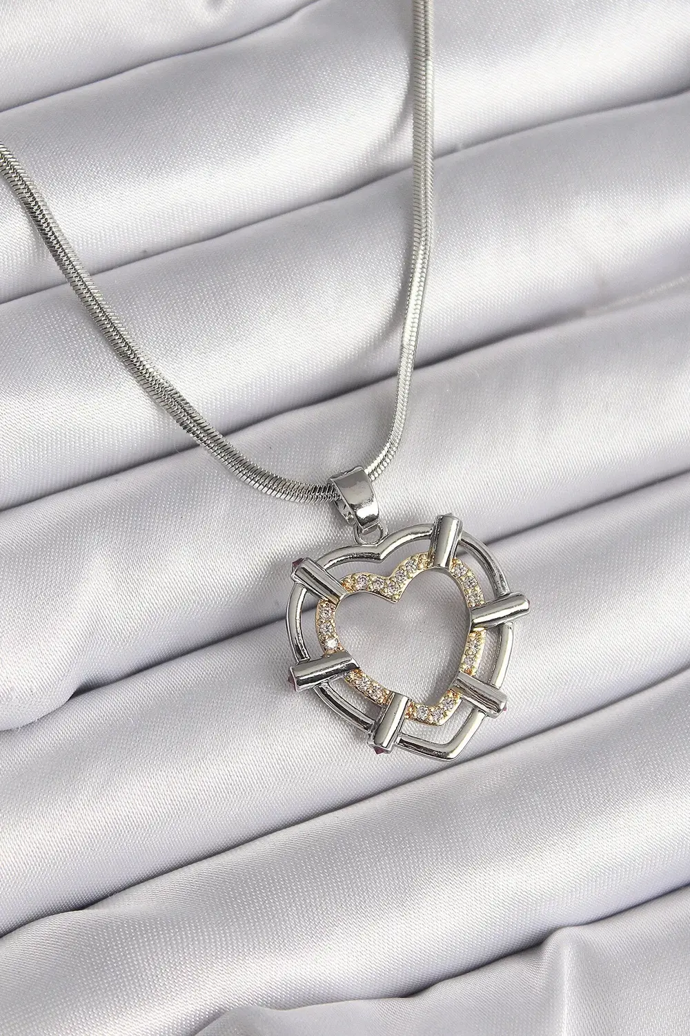 BFS 316L Çelik Gümüş Renk İtalyan Zincir Mix Renk Zirkon Taş Deta