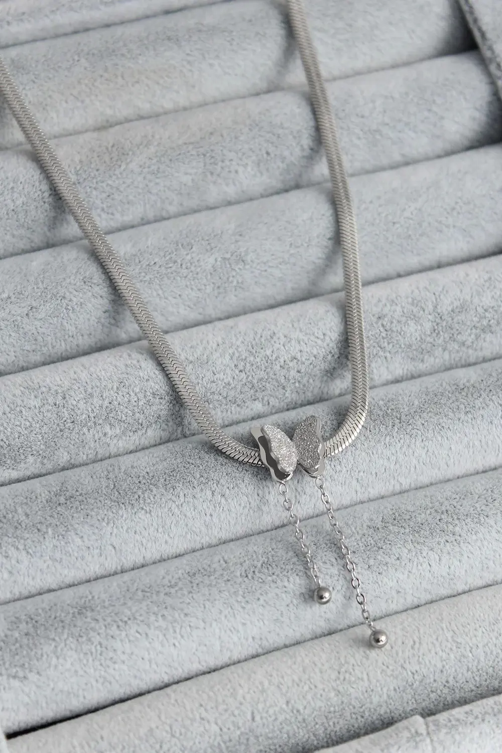 BFS 316L Çelik Gümüş Renk İtalyan Zincir Model Simli Kelebek Figü