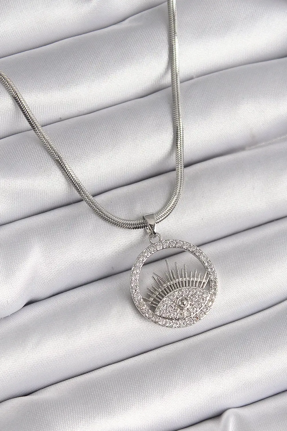 BFS 316L Çelik Gümüş Renk İtalyan Zincir Zirkon Taşlı Göz Model K