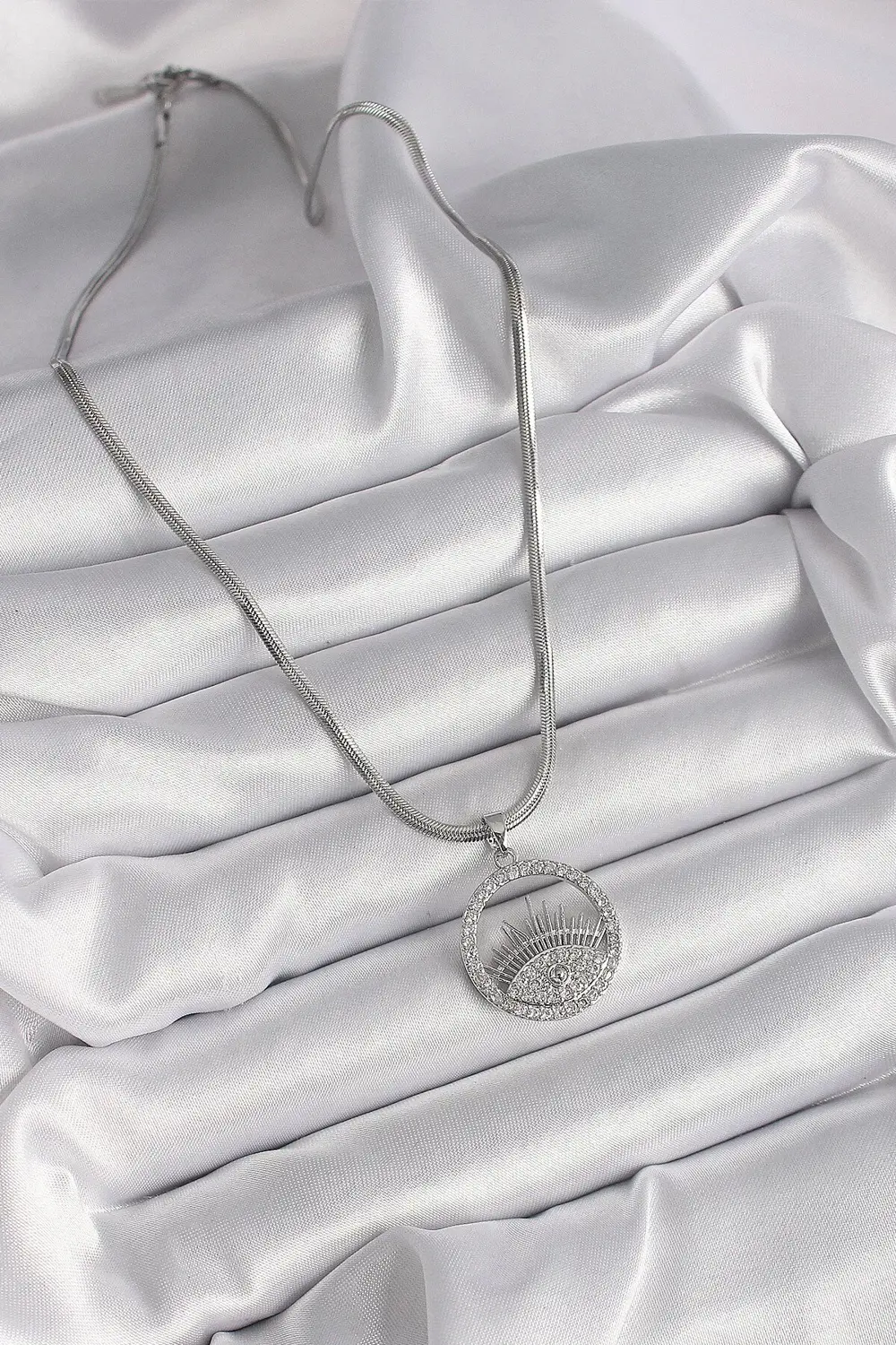 BFS 316L Çelik Gümüş Renk İtalyan Zincir Zirkon Taşlı Göz Model K