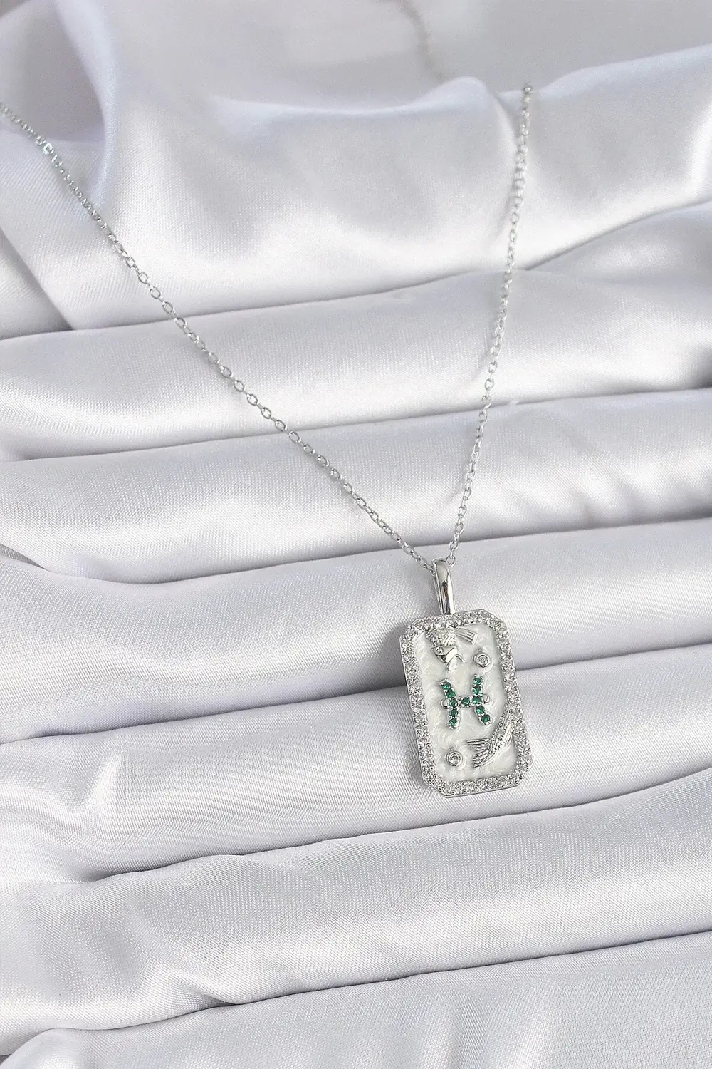 BFS 316L Çelik Gümüş Renk Zincir Balık Burcu Zirkon Taşlı Kadın K