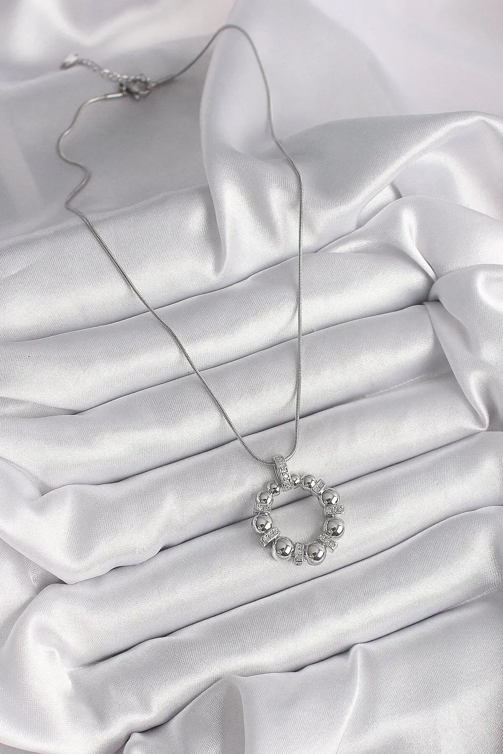 BFS 316L Çelik Gümüş Renk Zincir Zirkon Taş Detaylı Bombeli Halka