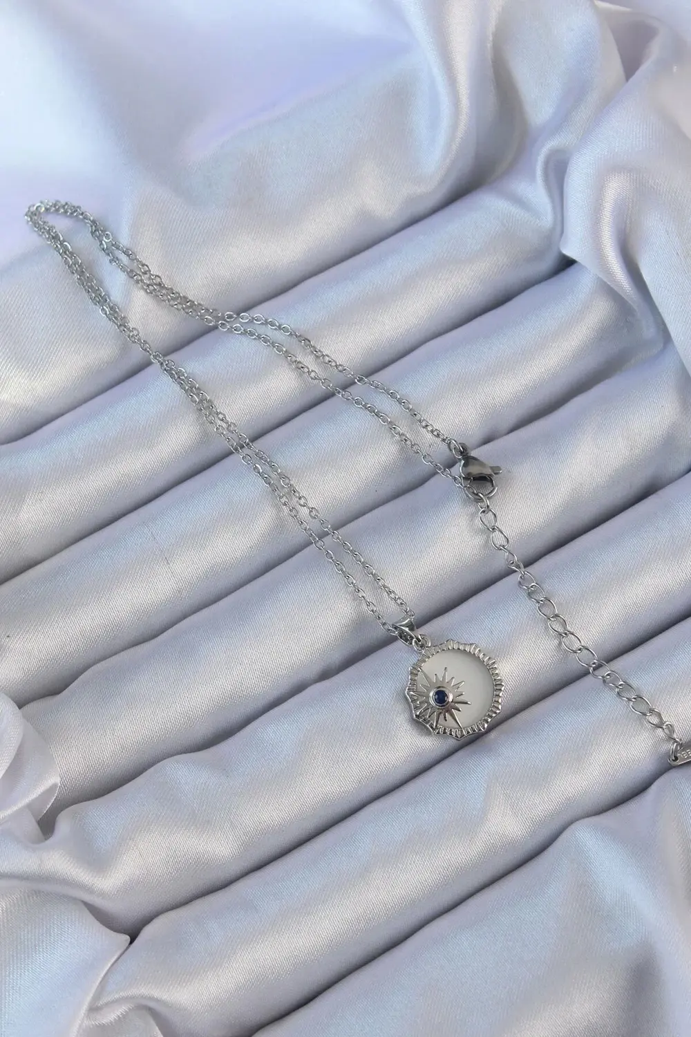 BFS 316L Çelik Gümüş Renk Zirkon Taşlı Mineli Kutup Yıldızı Kolye