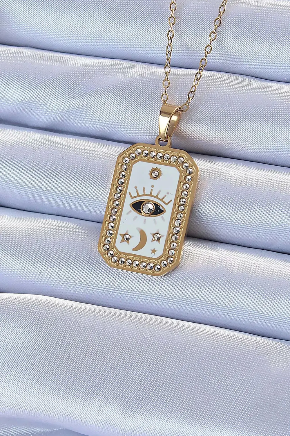 BFS 316L Çelik Zincir Altın Renk Mineli Zirkon Taşlı Göz Figür Ta