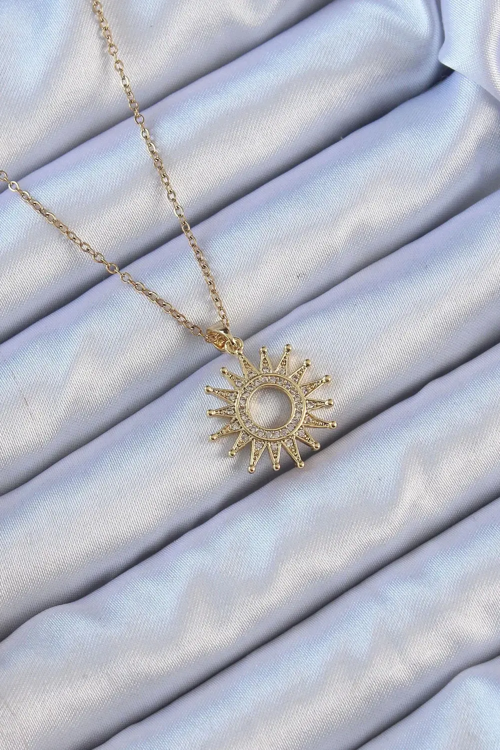 BFS 316L Çelik Zincir Altın Renk Zirkon Taşlı Parlayan Güneş Koly