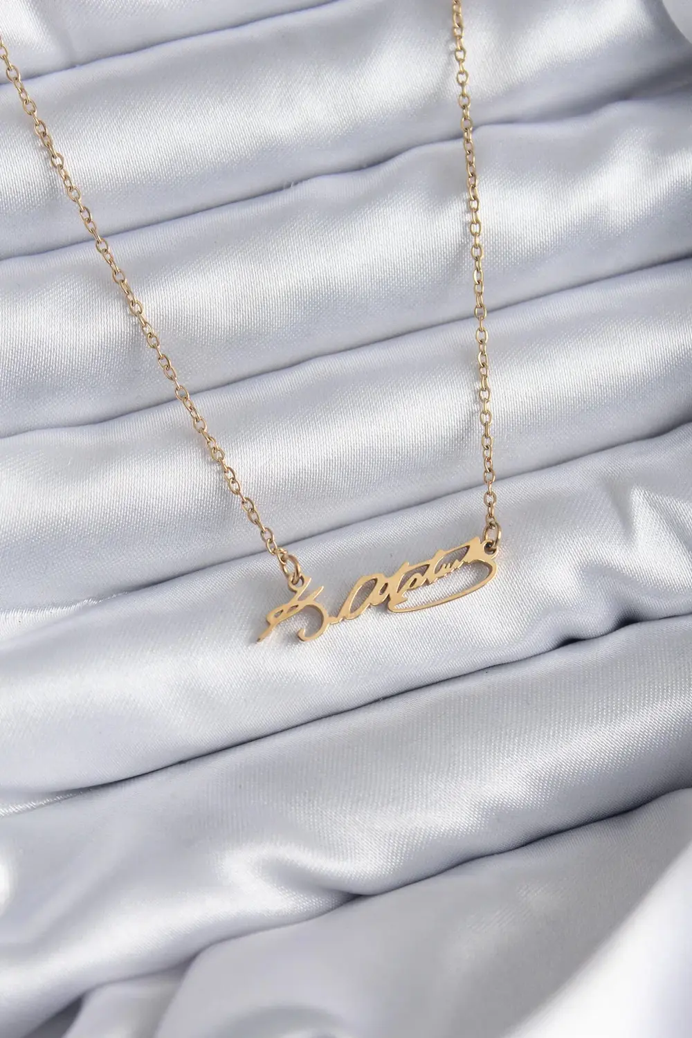 BFS 316L Çelik Zincir Gold Renk Atatürk İmzası Model Kadın Kolye