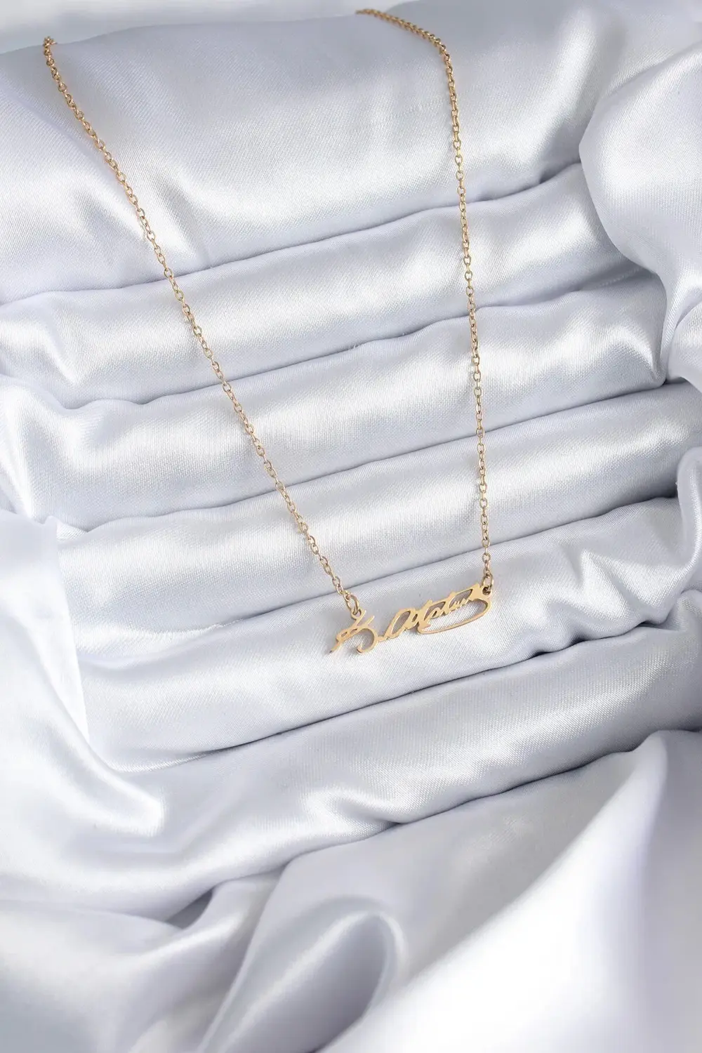 BFS 316L Çelik Zincir Gold Renk Atatürk İmzası Model Kadın Kolye