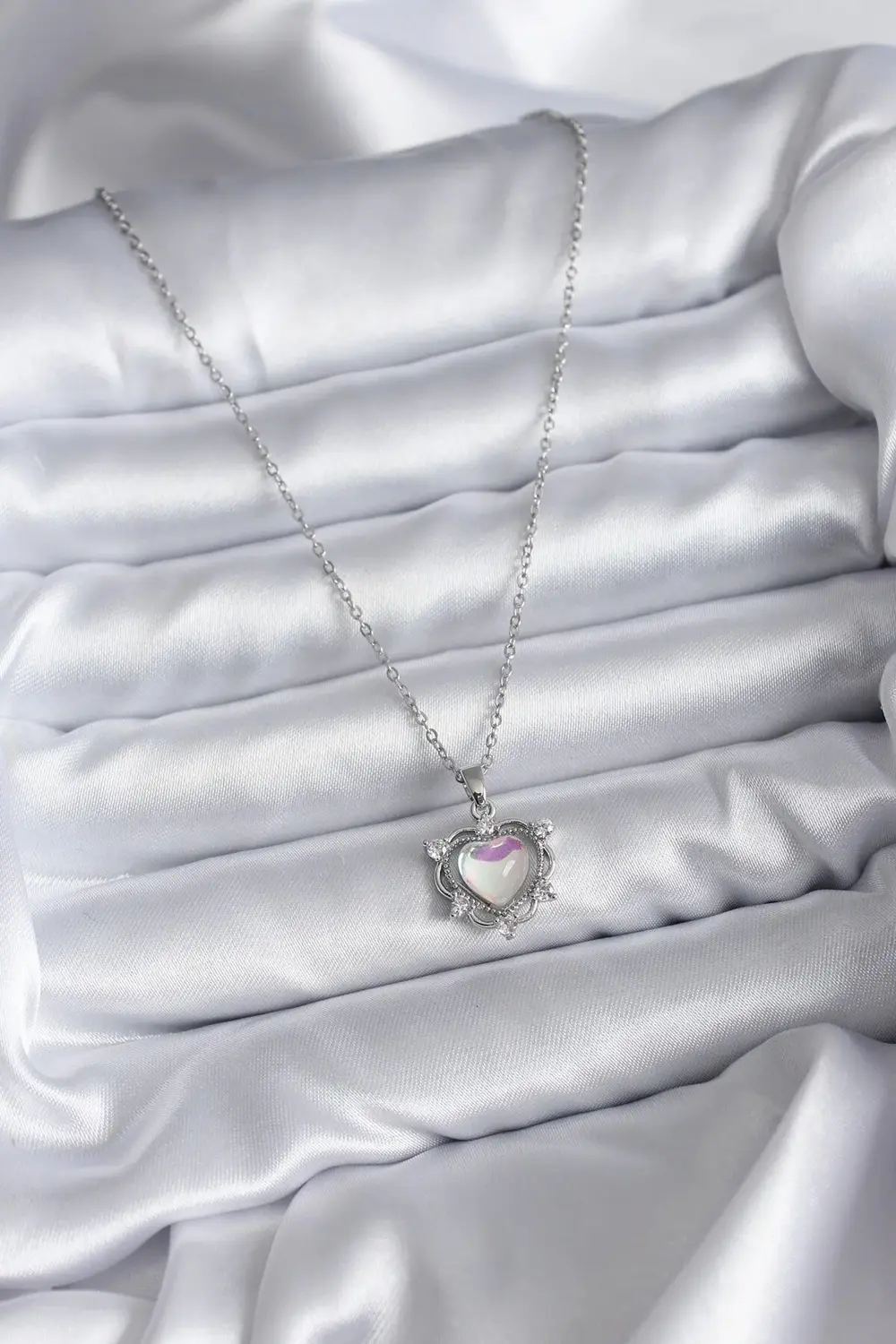BFS 316L Çelik Zincir Gümüş Renk Kalp Model Kadın Kolye