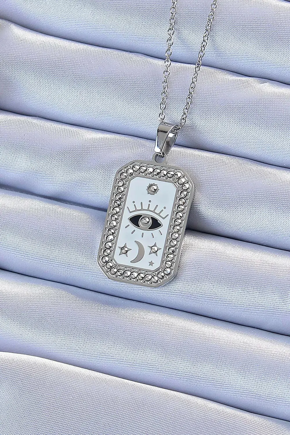 BFS 316L Çelik Zincir Gümüş Renk Mineli Zirkon Taşlı Göz Figür Ta