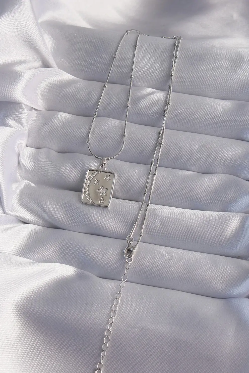 BFS 316L Çelik Zincir Gümüş Renk Zirkon Taşlı Ay Yıldız Figürlü T