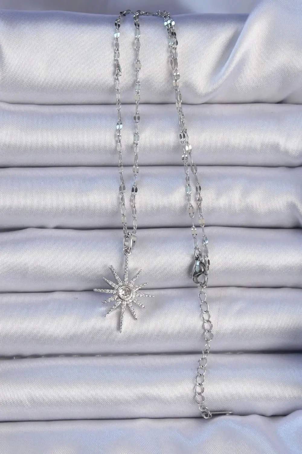 BFS 316L Çelik Zincir Gümüş Renk Zirkon Taşlı Kutup Yıldızı Kolye