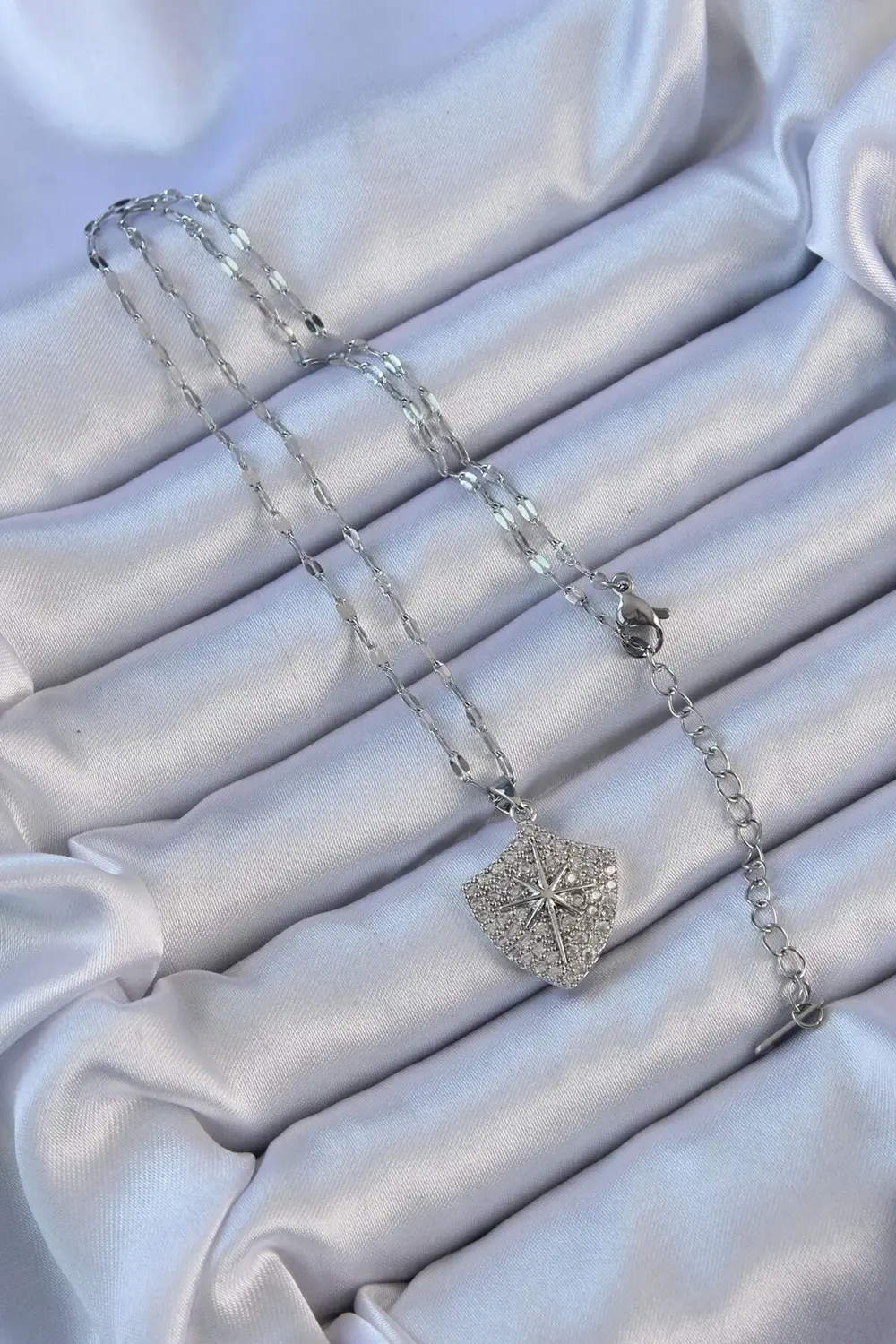 BFS 316L Çelik Zincir Gümüş Renk Zirkon Taşlı Kutup Yıldızı Kolye