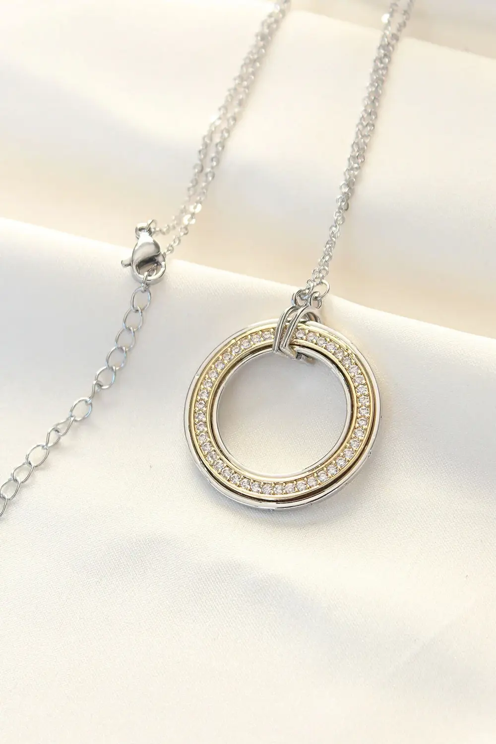 BFS 316L Çelik Zirkon Taşlı Çift Renkli Tifany Kolye