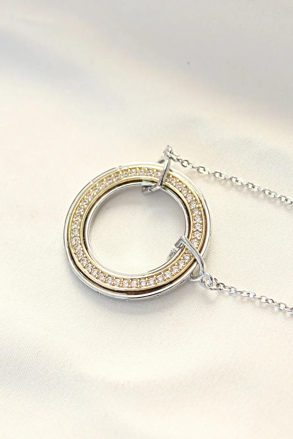 BFS 316L Çelik Zirkon Taşlı Çift Renkli Tifany Kolye