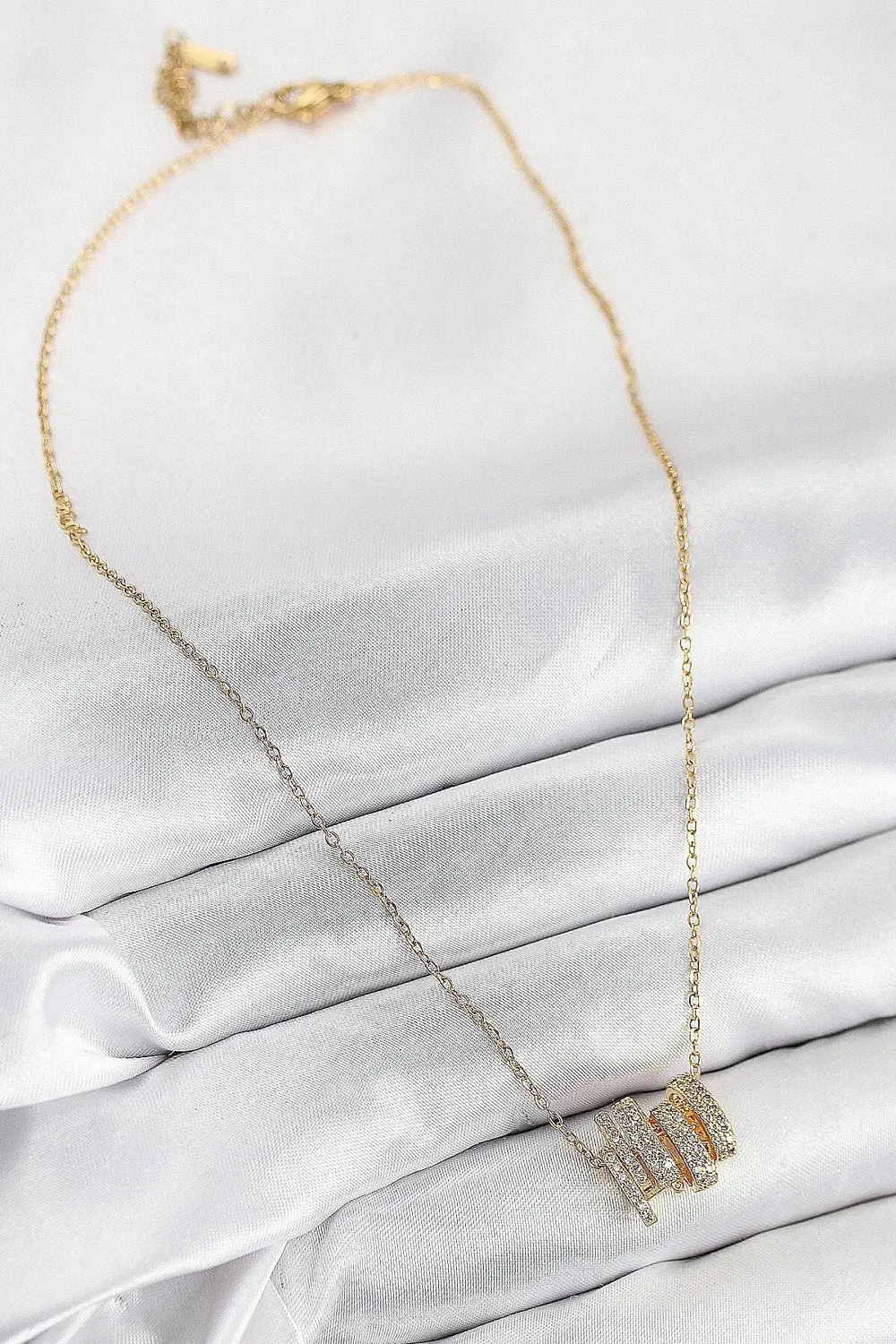 BFS 316L Çelik Zirkon Taşlı Sarmal Model Gold Renk Kadın Kolye