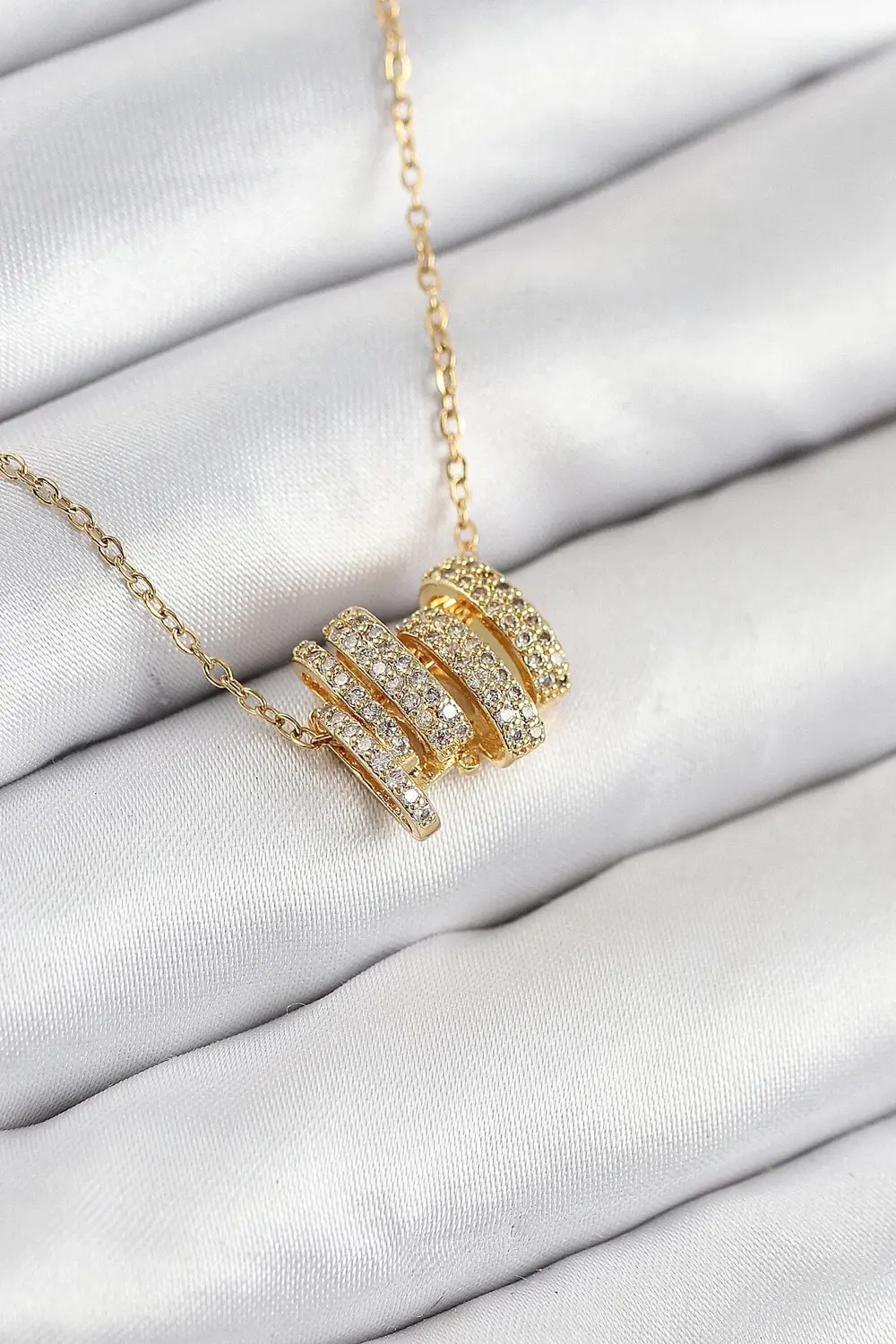 BFS 316L Çelik Zirkon Taşlı Sarmal Model Gold Renk Kadın Kolye