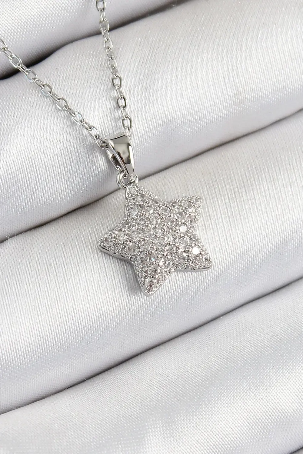 BFS 316L Çelik Zirkon Taşlı Yıldız Model Gümüş Renk Kadın Kolye