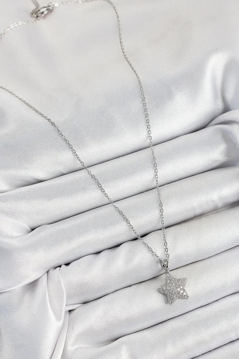 BFS 316L Çelik Zirkon Taşlı Yıldız Model Gümüş Renk Kadın Kolye