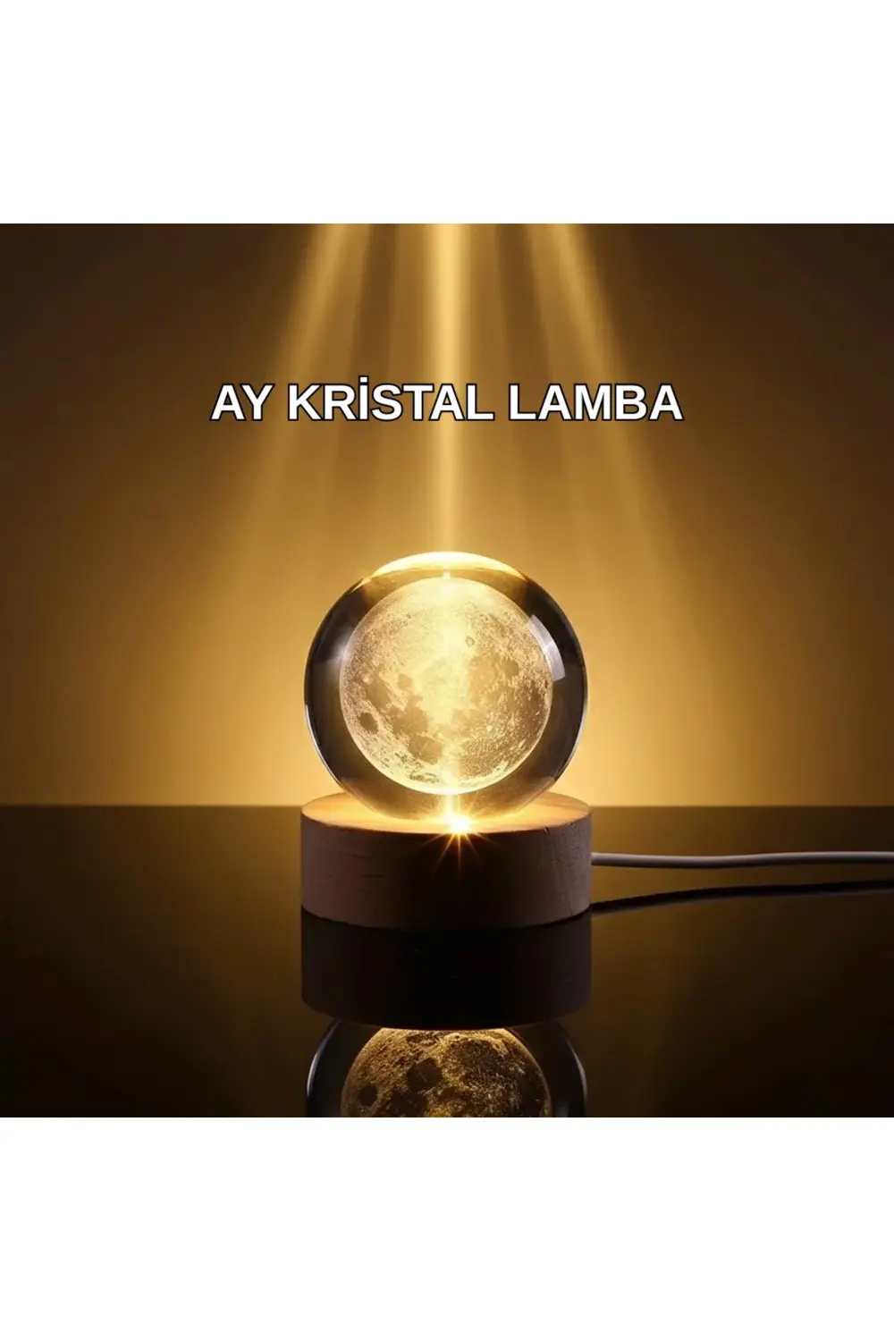 BFS 3D Lazer İşlemeli Ay Küresi Ahşap Standlı USB Bağlantılı Deko