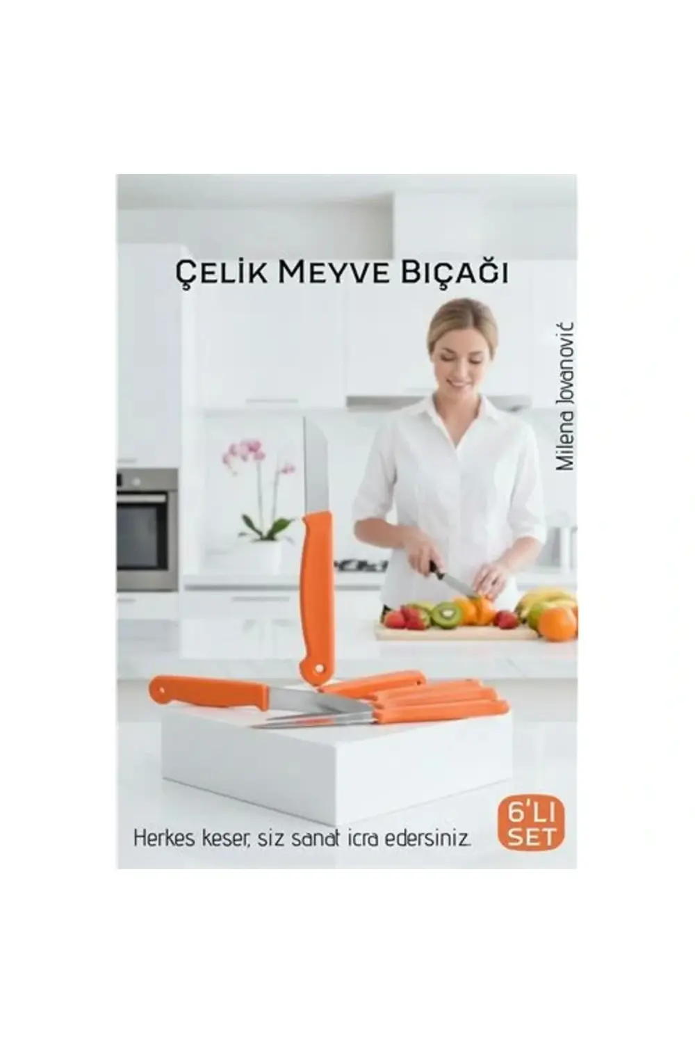 BFS 6'lı Premium Paslanmaz Çelik Meyve Bıçağı Seti - Turuncu Sapl