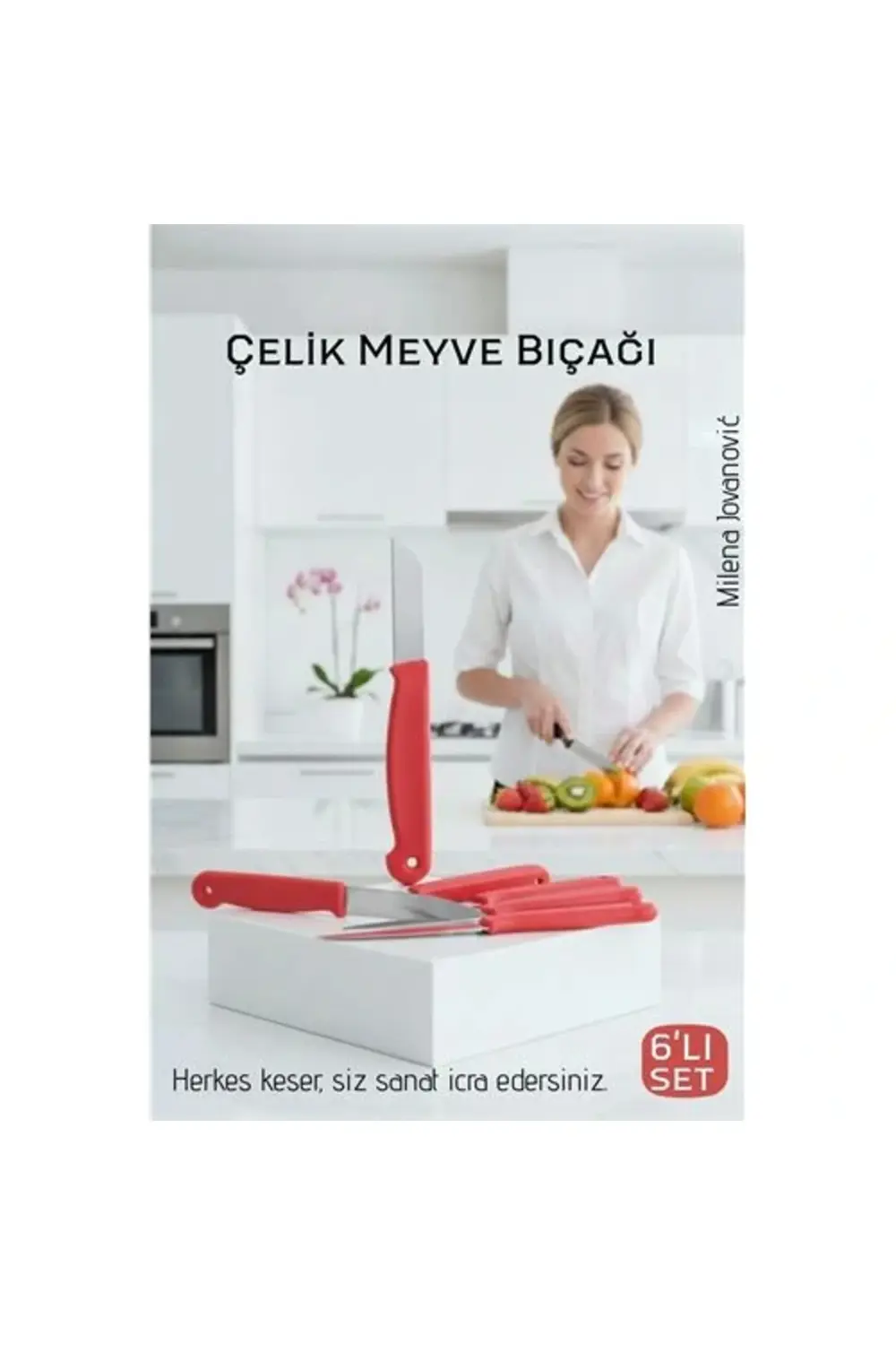 BFS 6'lı Premium Paslanmaz Çelik Meyve Bıçağı Seti - Kırmızı Sapl