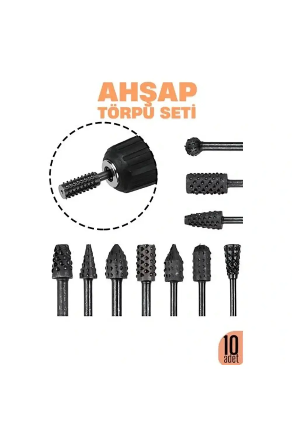 BFS Ahşap Oyma Törpü Seti – 10'lu Matkap Ucuna Şekillendirme Takı