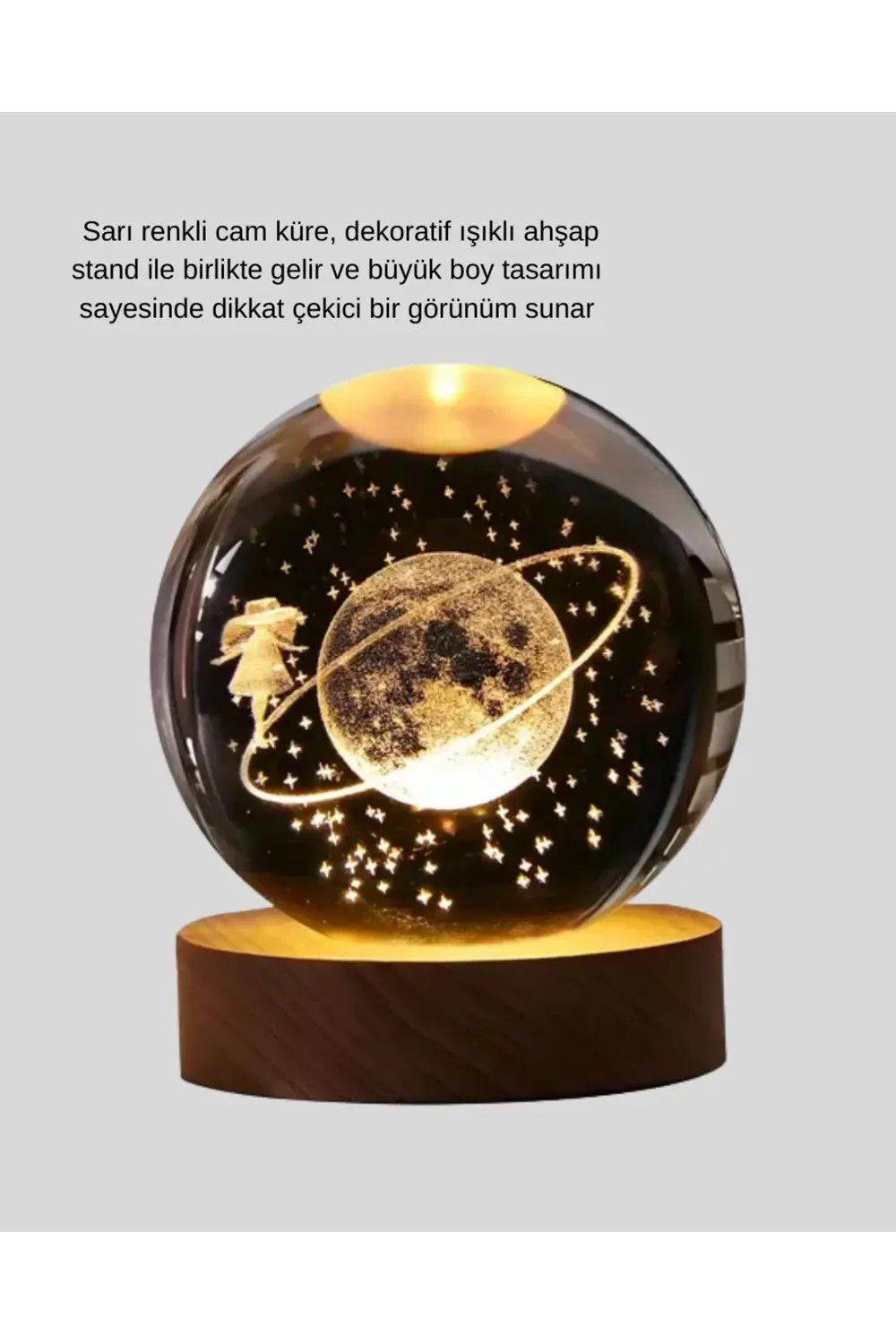 BFS Ahşap Standlı Sarı Işıklı Dekoratif Küre Kız Figürü Tasarım