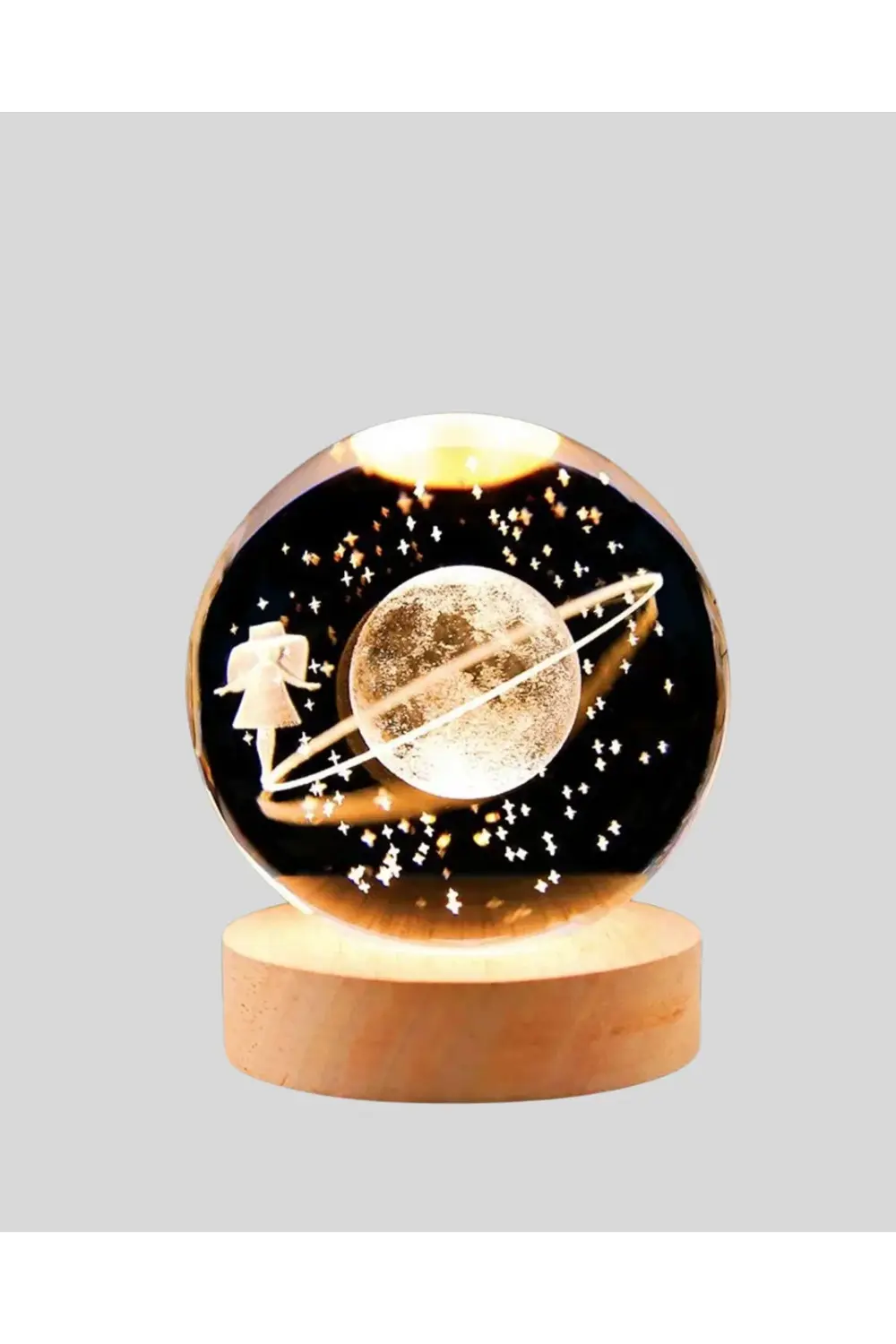 BFS Ahşap Standlı Sarı Işıklı Dekoratif Küre Kız Figürü Tasarım