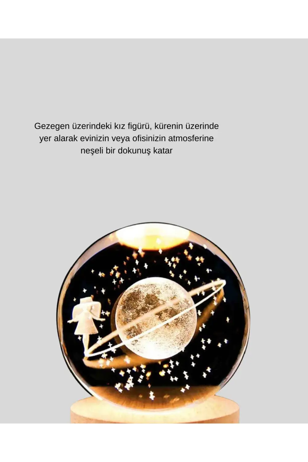 BFS Ahşap Standlı Sarı Işıklı Dekoratif Küre Kız Figürü Tasarım