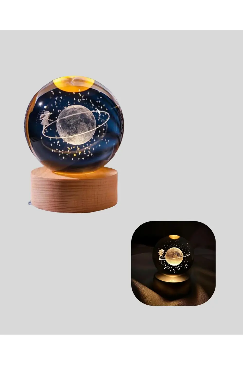 BFS Ahşap Standlı Sarı Işıklı Dekoratif Küre Kız Figürü Tasarım