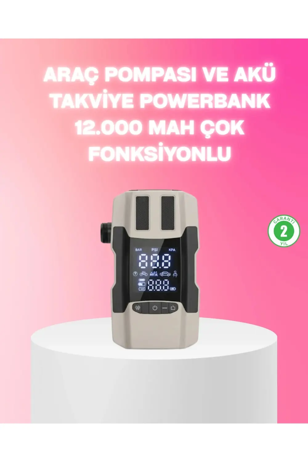 BFS Araç Hava Pompası ve Akü Takviye Powerbank 12.000 mAh Çok Fon