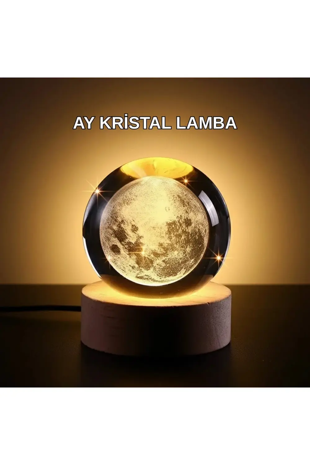 BFS Ay Temalı Kristal Küre Gece Lambası LED Aydınlatmalı Premium