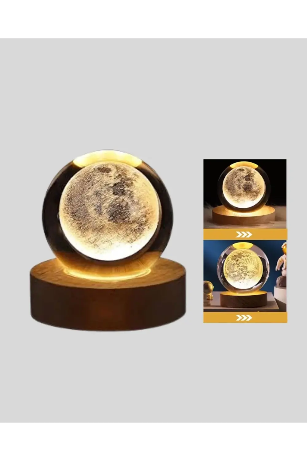 BFS Ay Temalı Kristal Küre Gece Lambası LED Aydınlatmalı Premium