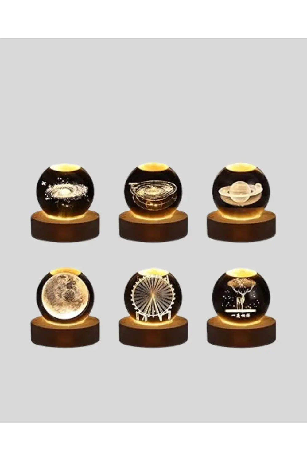 BFS Ay Temalı Kristal Küre Gece Lambası LED Aydınlatmalı Premium