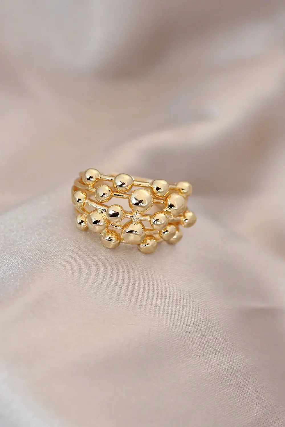 BFS Ayarlamalı Gold Renk Metal Bombeli Boluncuk Model Yüzük