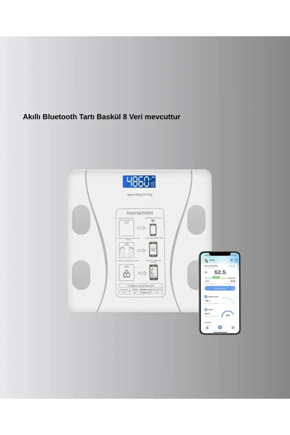 BFS Bluetooth Akıllı Tartı – 8 Fonksiyonlu Dijital Baskül, 180 kg