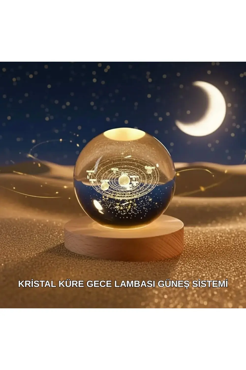 BFS Dekoratif LED Kristal Küre Ahşap Altlıklı Şık Gece Lambası