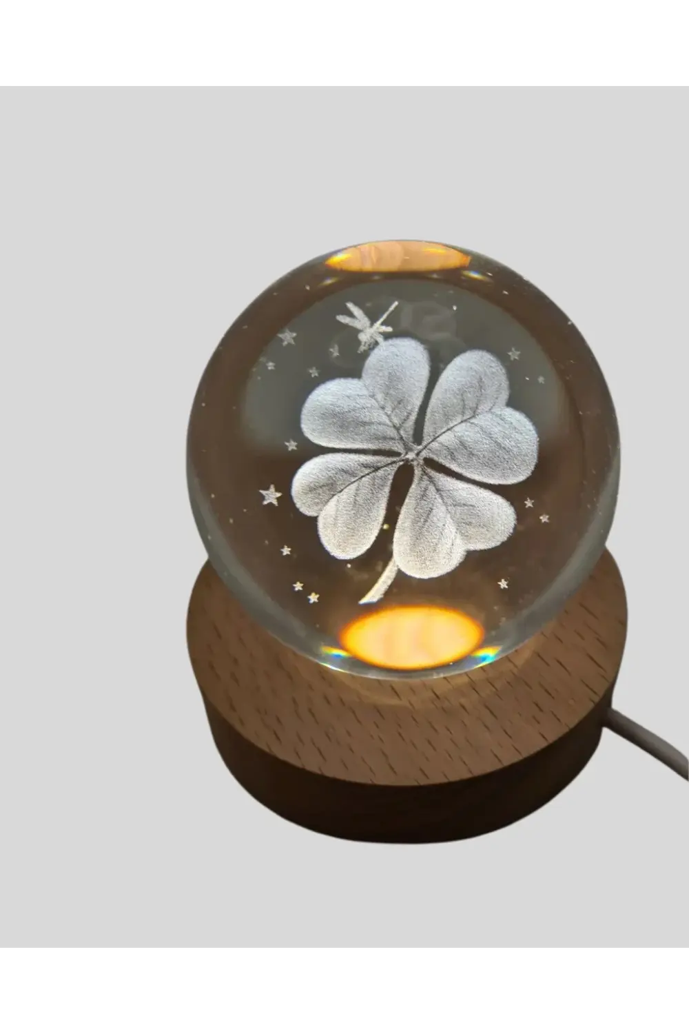 BFS Dekoratif Yonca Görünümlü Işıklı Kristal Cam Küre USB Masa Ge