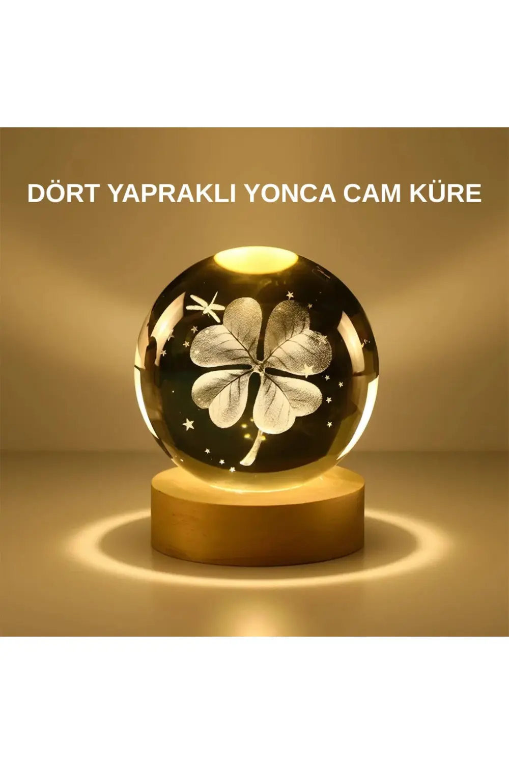 BFS Dekoratif Yonca Görünümlü Işıklı Kristal Cam Küre USB Masa Ge