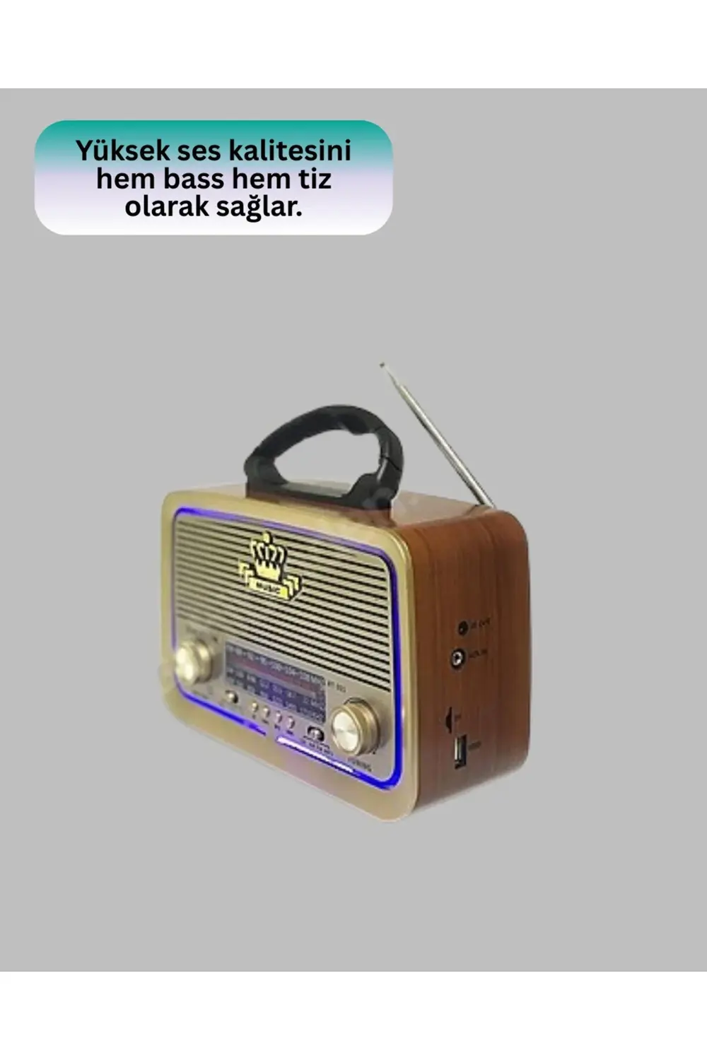BFS Eskitme Tasarımlı Ahşap Bluetooth Radyo LED Aydınlatmalı