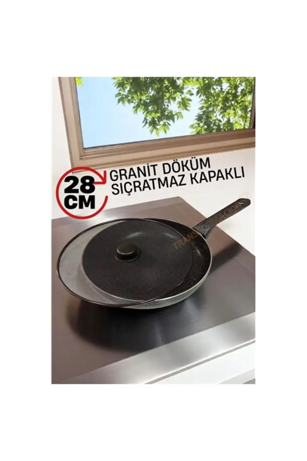 BFS Granit Döküm Tava Yağ Sıçratmaz Kapaklı -Yapışmaz Taban 28 Cm